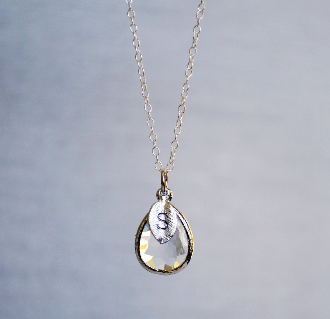 Diamond Necklace, April Teardrop Birthstone Necklace