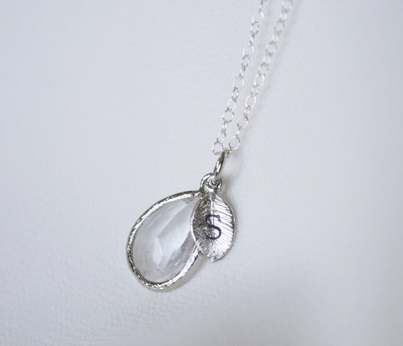 Diamond Necklace, April Teardrop Birthstone Necklace