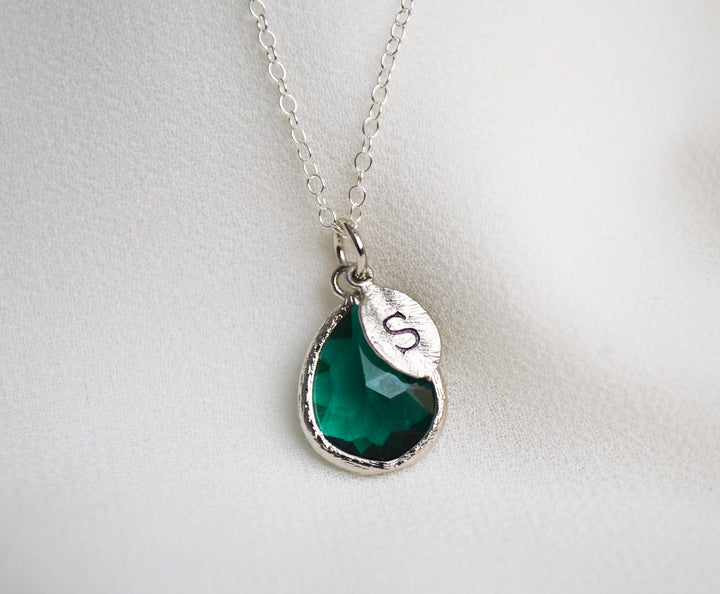 Emerald Necklace, May Teardrop Birthstone Necklace