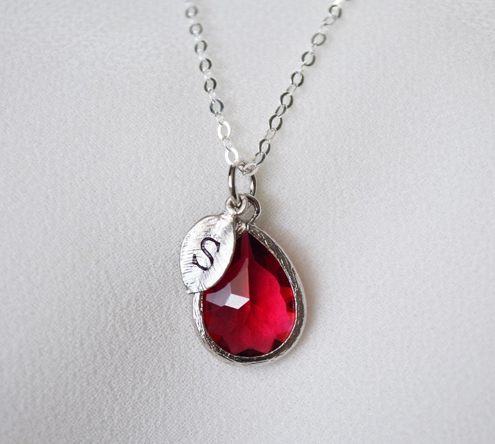 Ruby Necklace, July Teardrop Birthstone Necklace