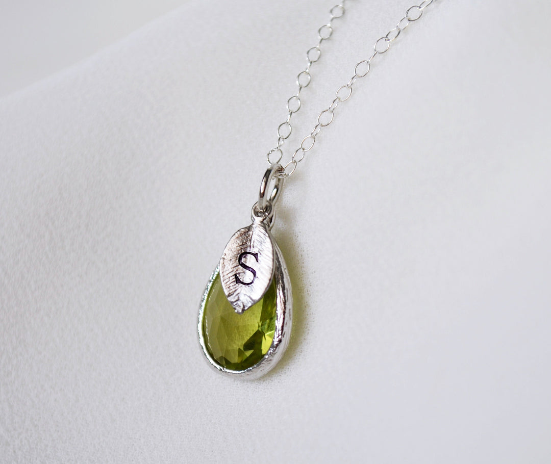 Peridot Necklace, Silver August Teardrop Birthstone Necklace