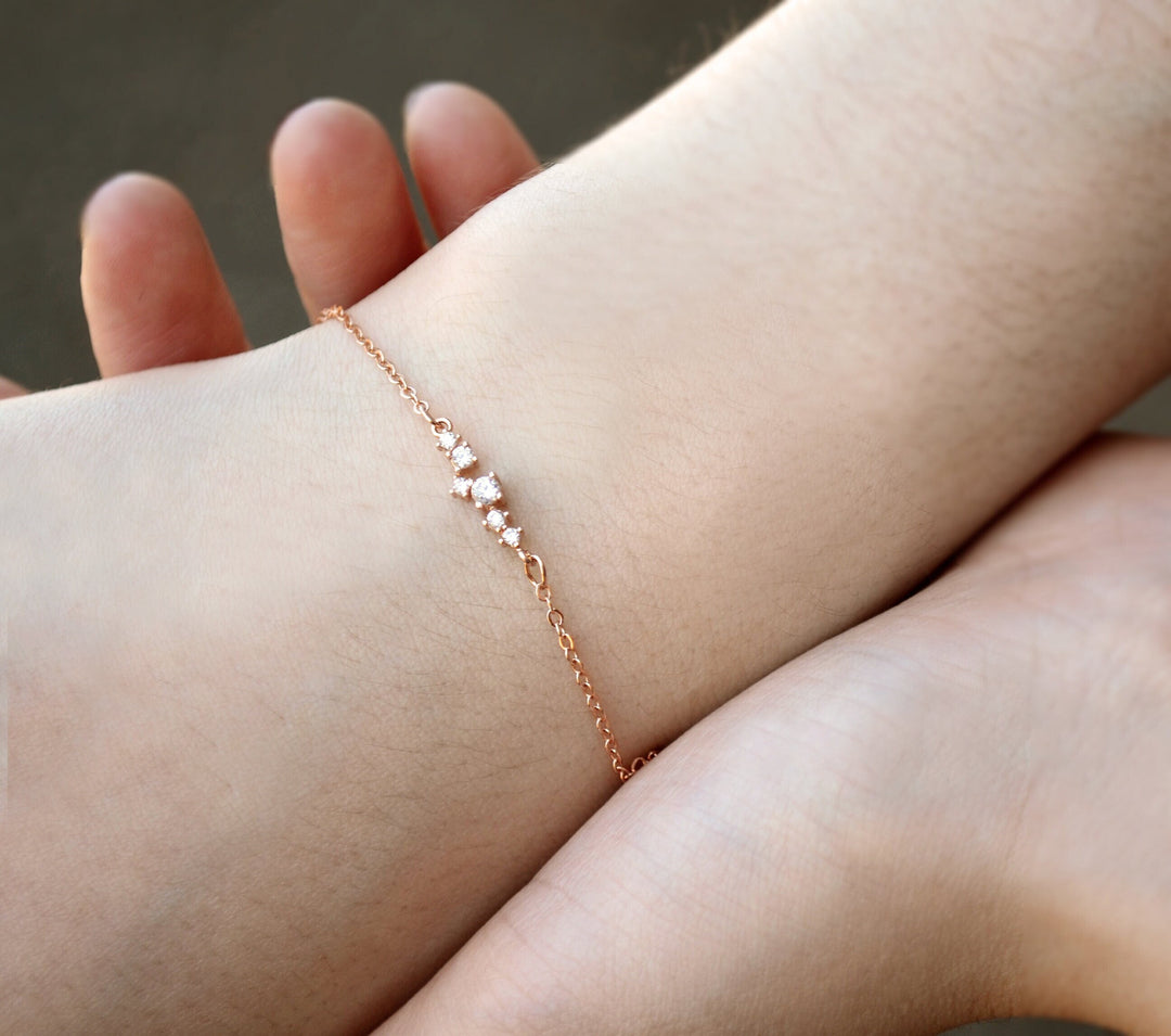 Dainty CZ Diamond Cluster Bracelet - In Gold, Rose Gold and Silver