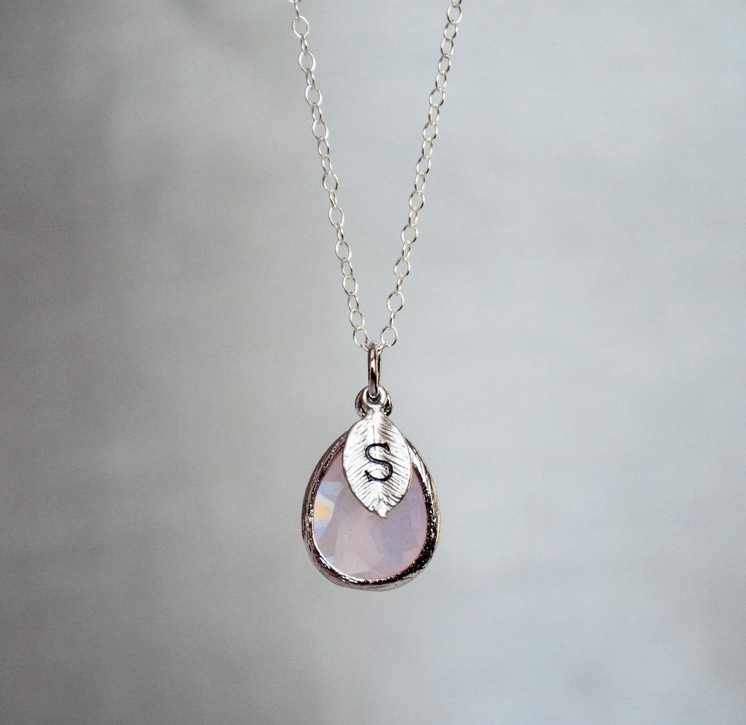 Pink Opal Necklace, October Birthstone Necklace Teardrop