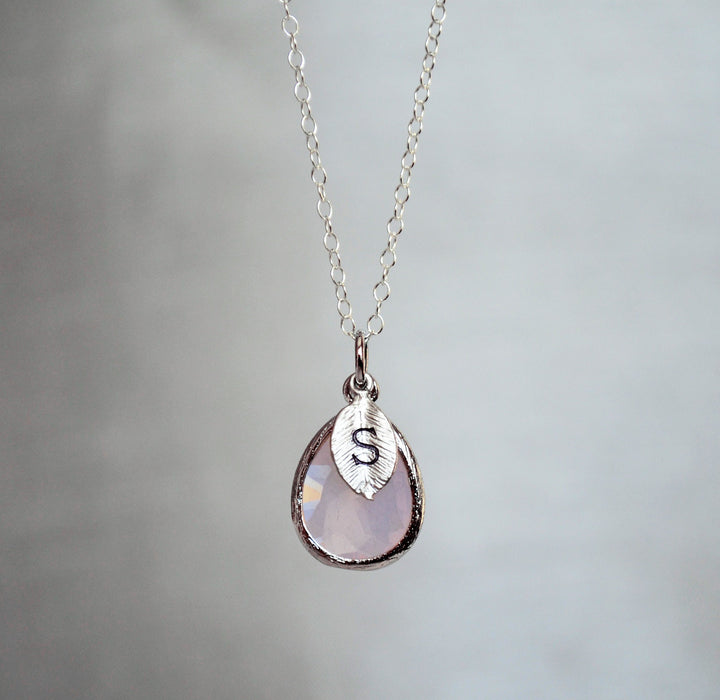 Pink Opal Necklace, October Birthstone Necklace Teardrop