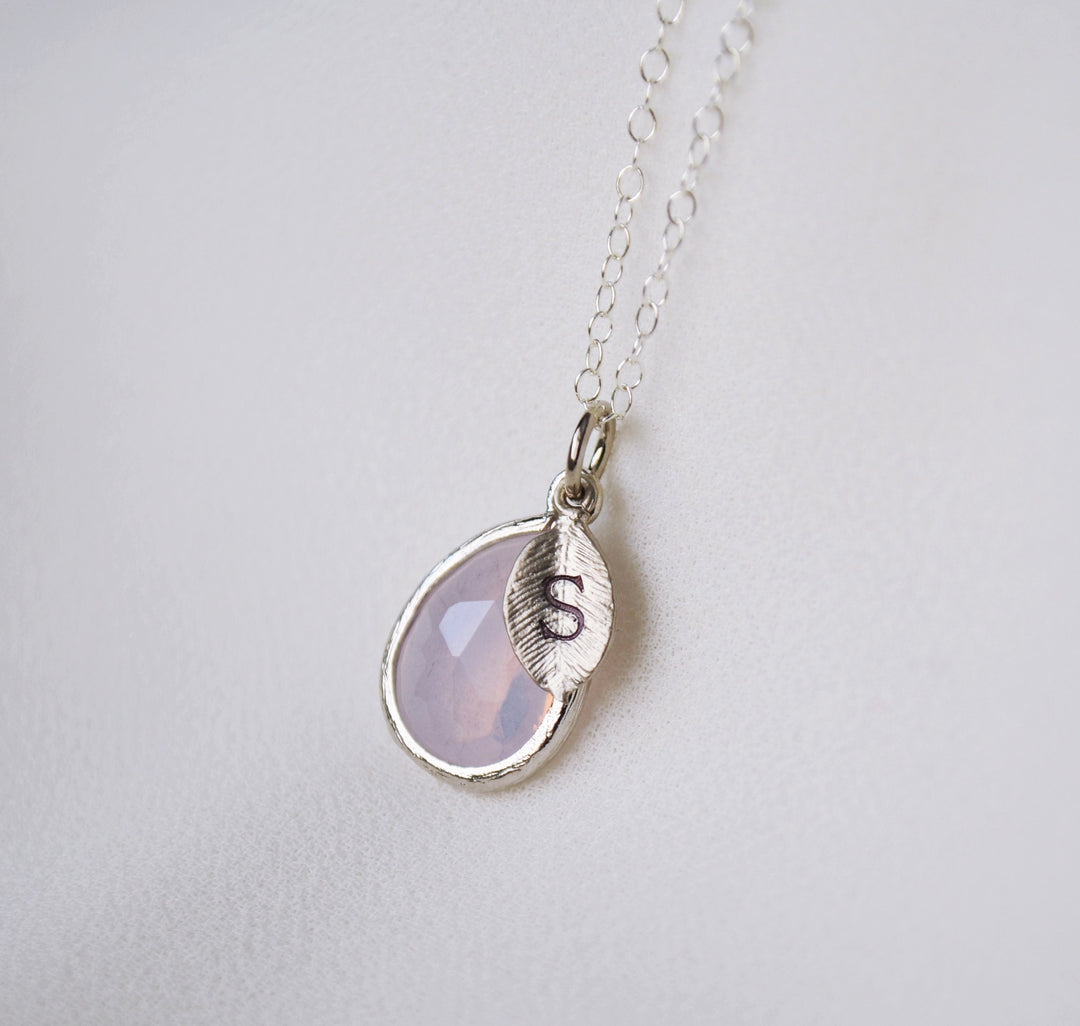 Pink Opal Necklace, October Birthstone Necklace Teardrop