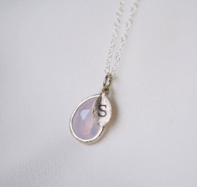 Pink Opal Necklace, October Birthstone Necklace Teardrop
