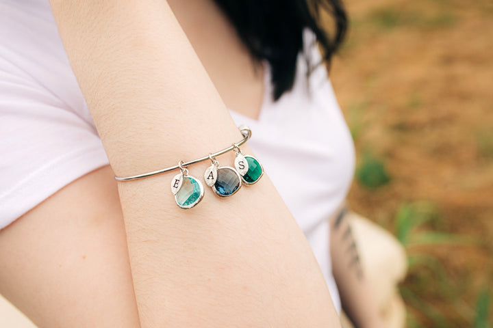 Birthstone Bracelet, Family Tree Bracelet, Mom Birthstone Bracelet, Birthstone Bangle, Mom Gift, Grandma Gift, Bridesmaid Gift