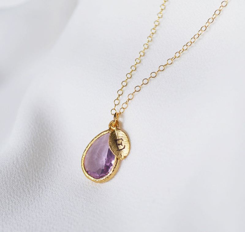 Lilac Necklace, February Birthstone Necklace, Teardrop
