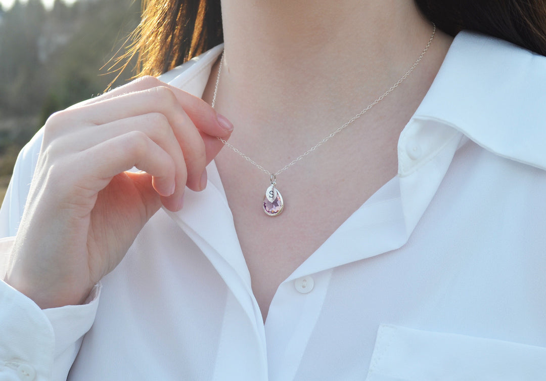 Lilac Necklace, February Birthstone Necklace, Teardrop