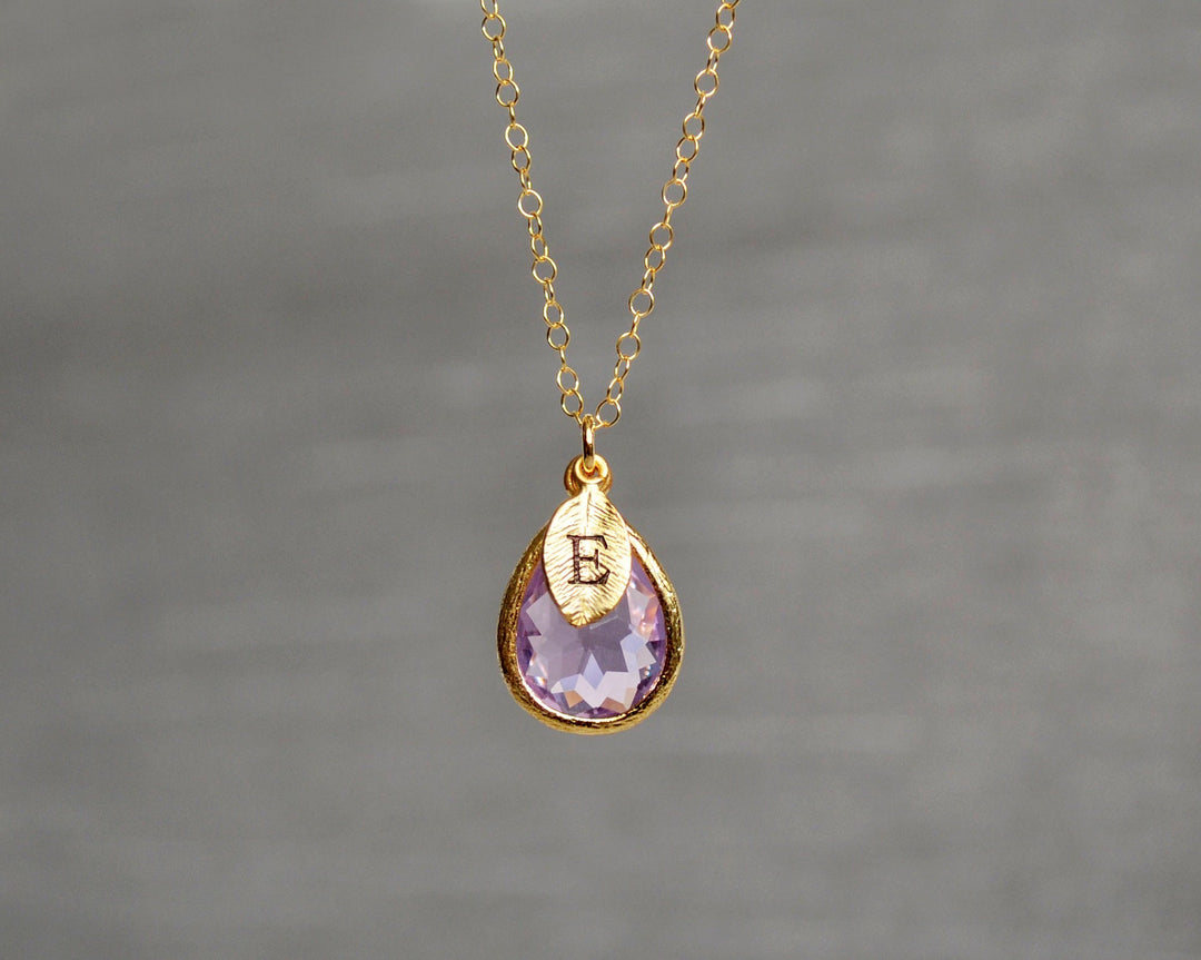 Lilac Necklace, February Birthstone Necklace, Teardrop