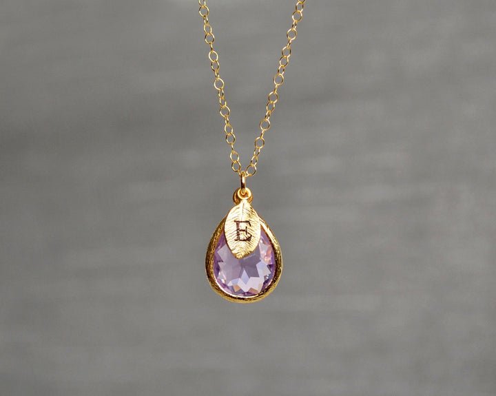 Lilac Necklace, February Birthstone Necklace, Teardrop