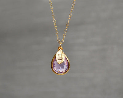 Lilac Necklace, February Birthstone Necklace, Teardrop