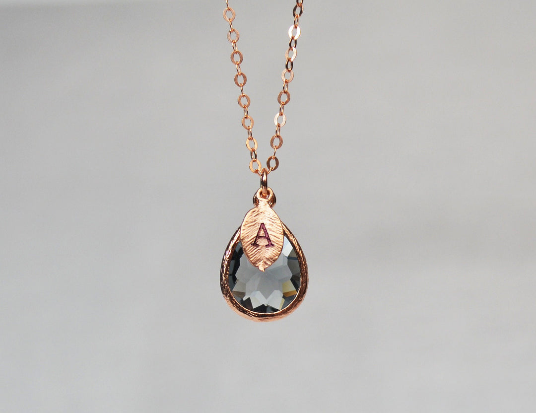 Black Diamond Necklace, April Birthstone Necklace, Teardrop