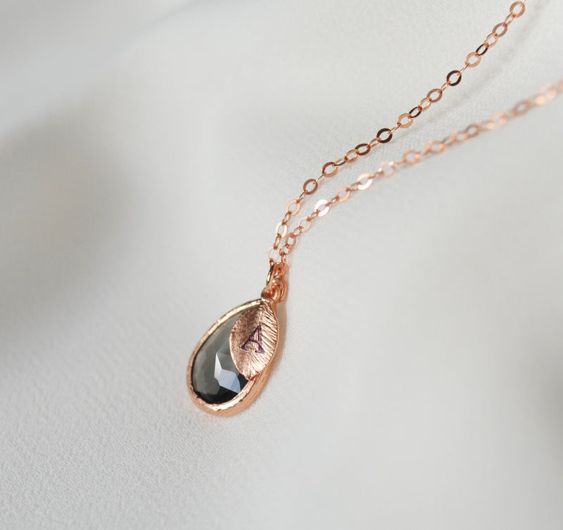 Black Diamond Necklace, April Birthstone Necklace, Teardrop