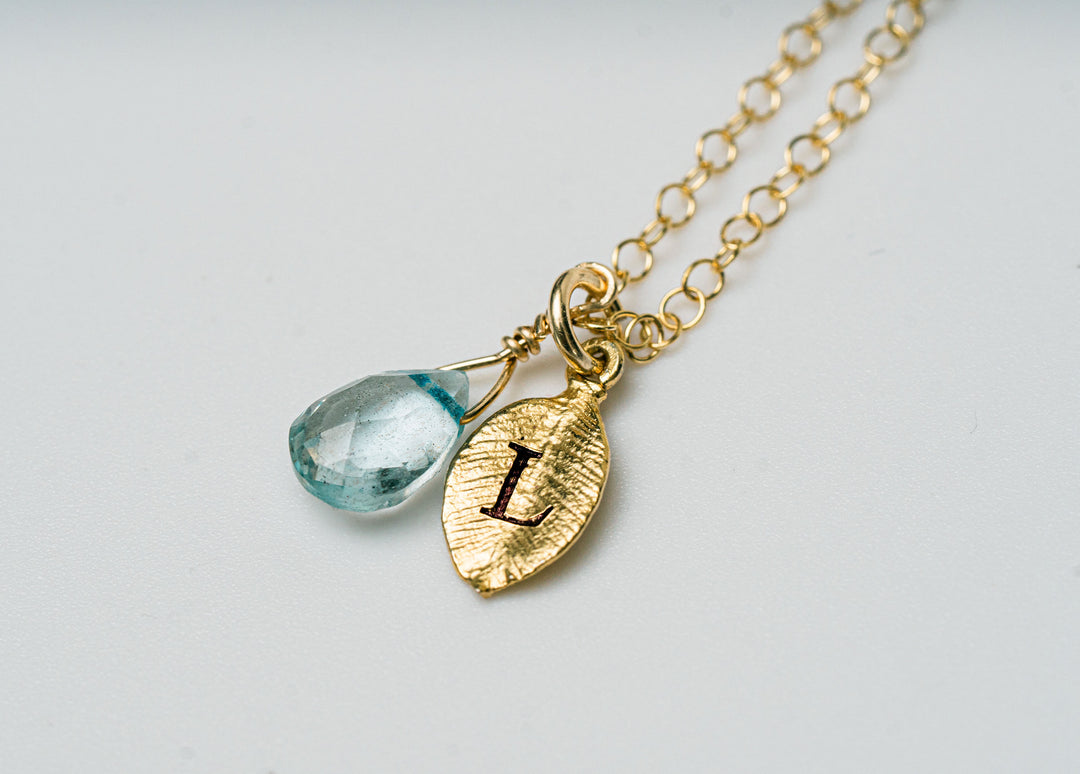 Dainty Personalized Aquamarine Necklace with Custom Initial