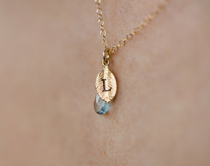 Dainty Personalized Aquamarine Necklace with Custom Initial