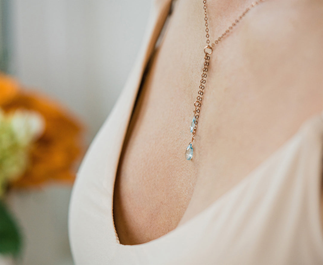 Dainty Personalized Aquamarine Drop Necklace with Custom Initial