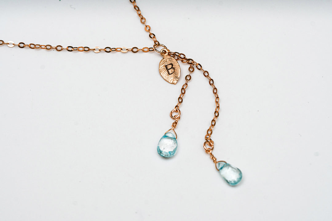 Dainty Personalized Aquamarine Drop Necklace with Custom Initial