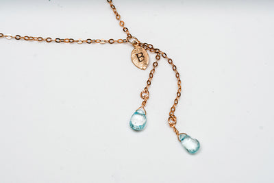 Dainty Personalized Aquamarine Drop Necklace with Custom Initial