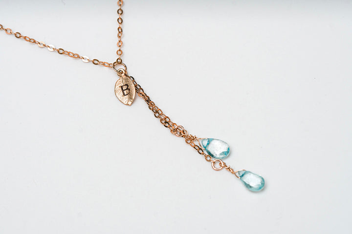 Dainty Personalized Aquamarine Drop Necklace with Custom Initial