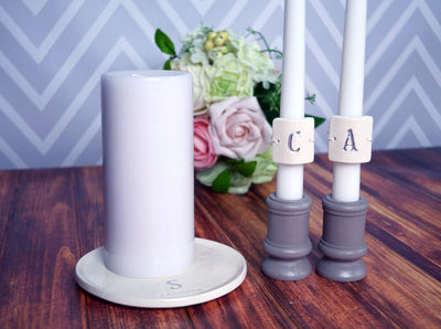 Round PERSONALIZED Unity Candle Ceremony Set Monogrammed - with candle holders