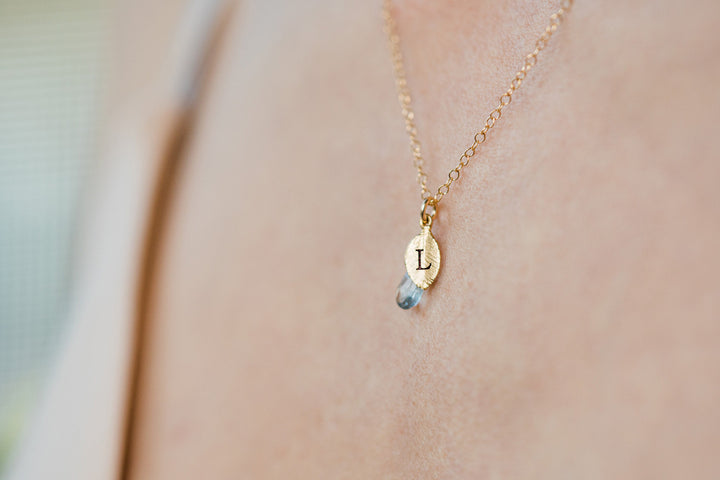 Dainty Personalized Aquamarine Necklace with Custom Initial