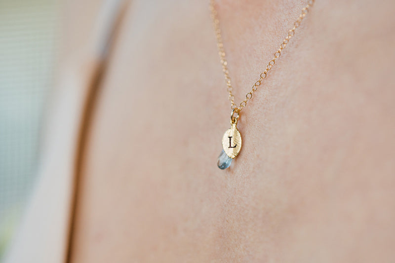 Dainty Personalized Aquamarine Necklace with Custom Initial