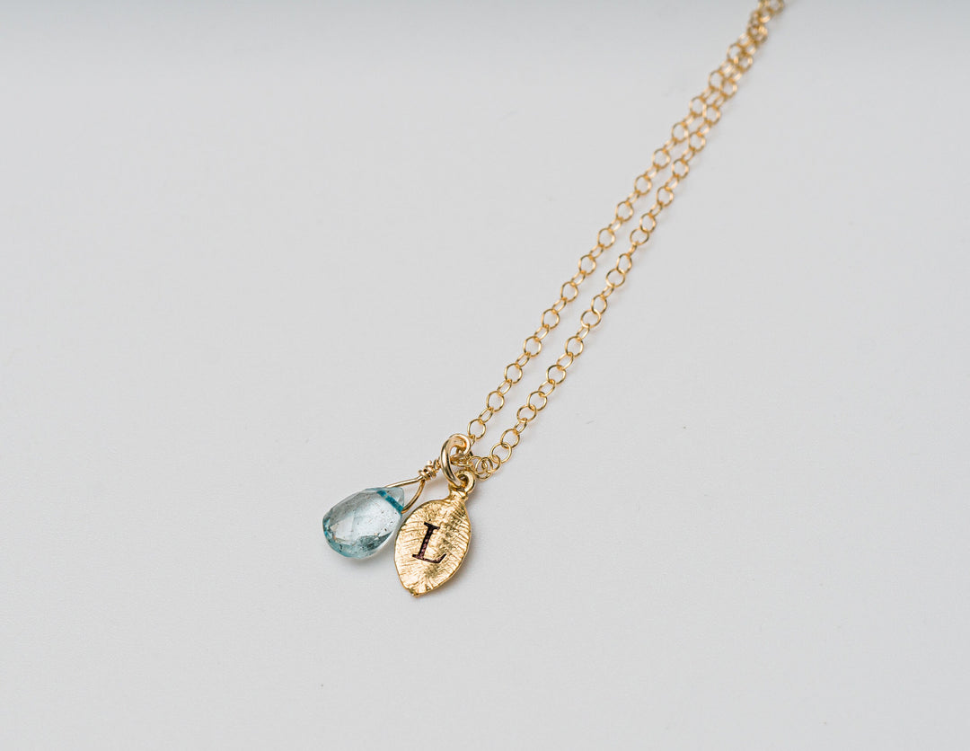 Dainty Personalized Aquamarine Necklace with Custom Initial