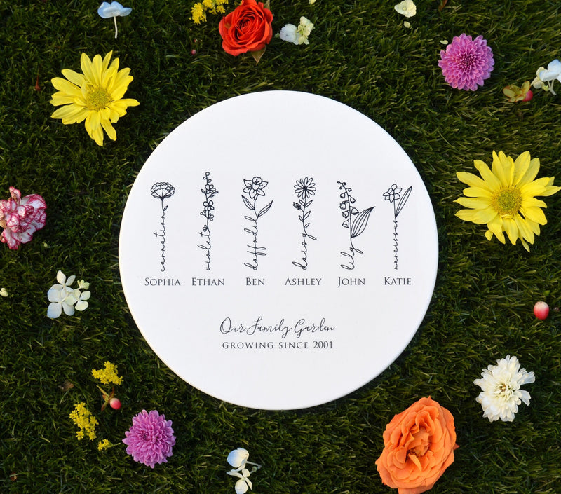 Garden of Love Personalized Garden Tile with Birth Flowers and Names