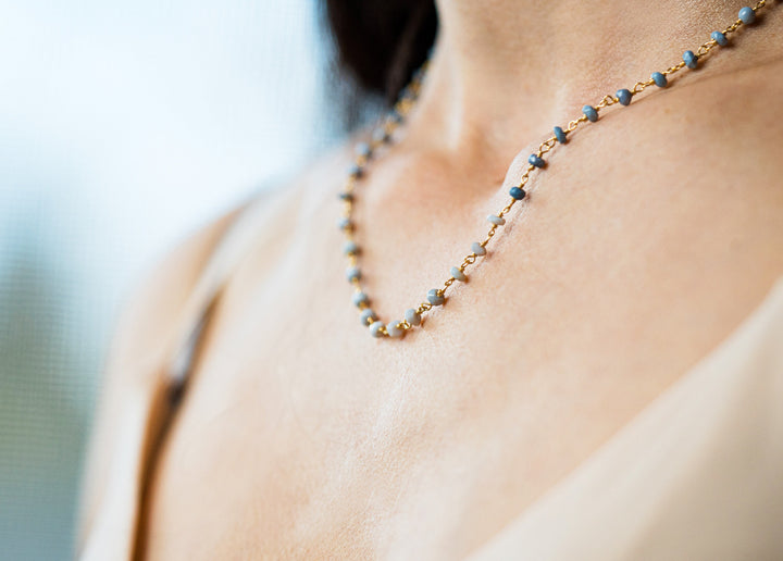 Dainty Blue Opal Beaded Choker Necklace or Bracelet