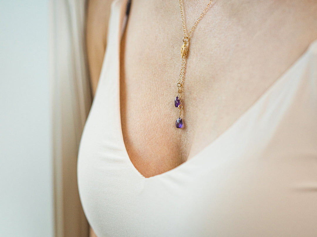 Dainty Personalized Febraury Amethyst Drop Necklace