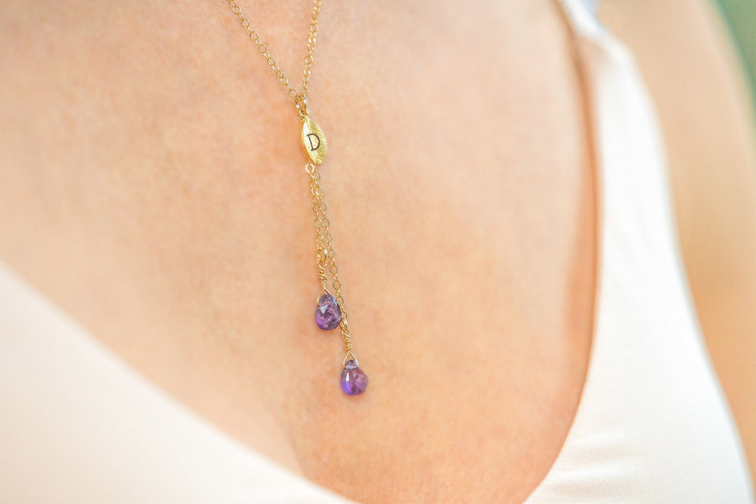 Dainty Personalized Febraury Amethyst Drop Necklace