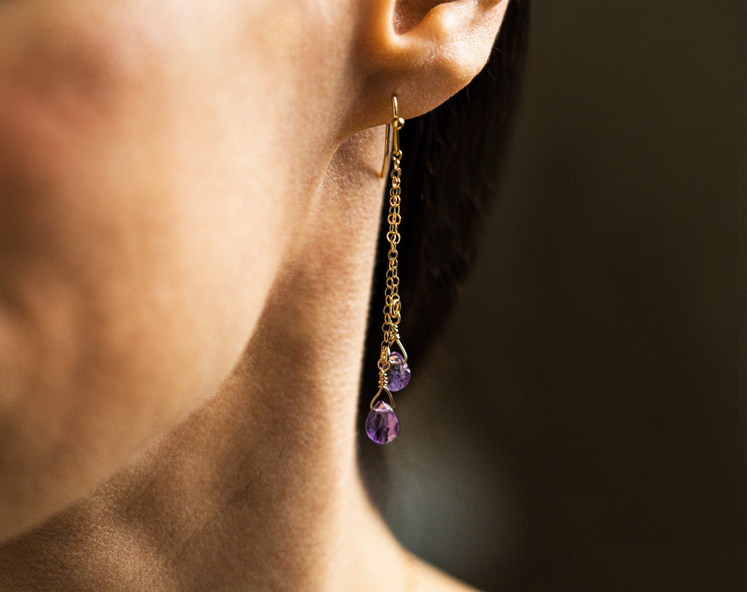 Dainty Febraury Amethyst Drop Birthstone Earrings