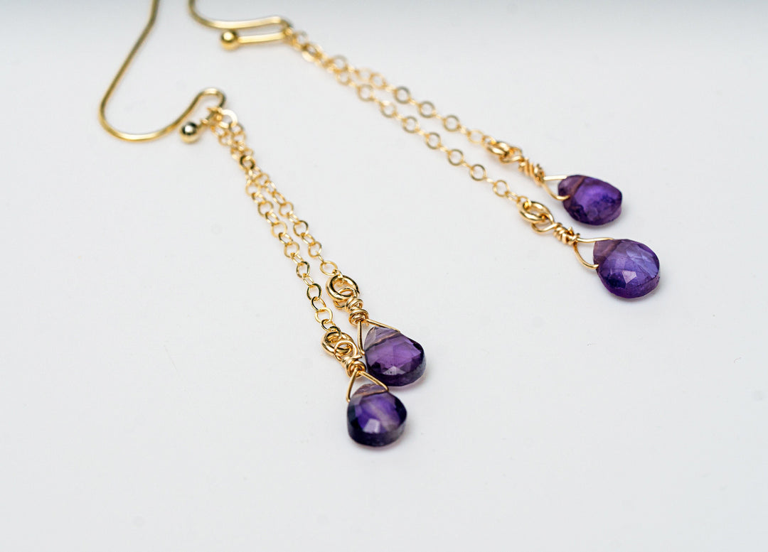 Dainty Febraury Amethyst Drop Birthstone Earrings