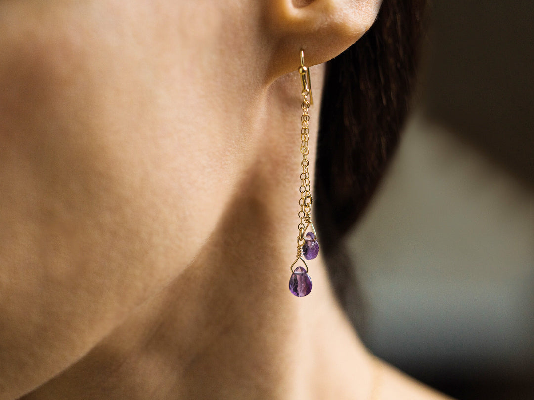 Dainty Febraury Amethyst Drop Birthstone Earrings