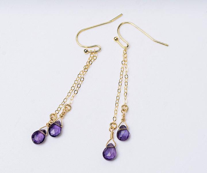 Dainty Febraury Amethyst Drop Birthstone Earrings