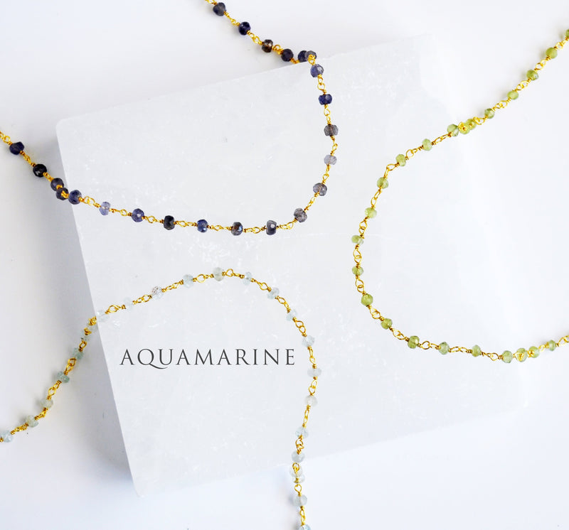 Dainty Aquamarine Beaded Choker Necklace or Bracelet