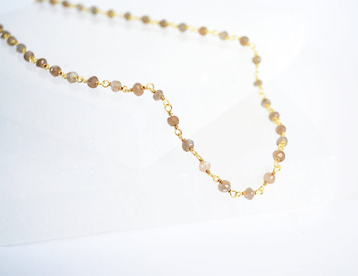 Dainty Chocolate Moonstone Beaded Choker Necklace or Bracelet