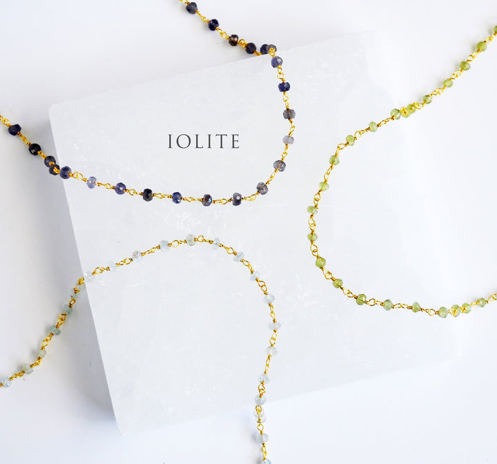 Dainty Beaded Iolite Choker Necklace or Bracelet