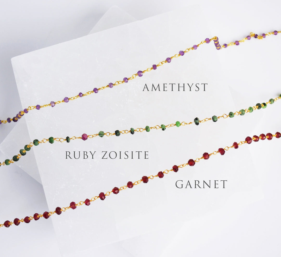 Dainty Raw Gemstone Choker, Birthstone Beaded Necklace