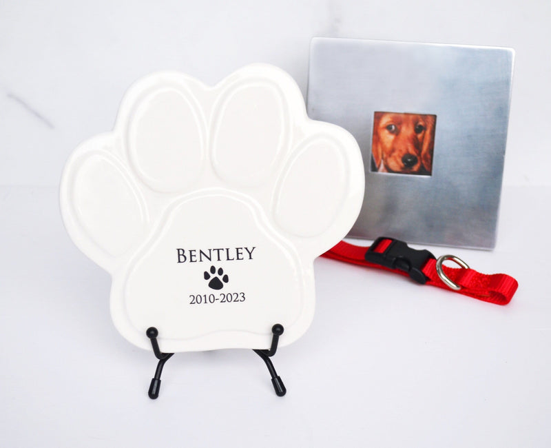 Personalized Dog Memorial Sympathy Gift - Paw Print Plaque or Garden Tile