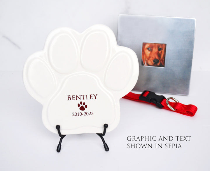 Personalized Dog Memorial Sympathy Gift - Paw Print Plaque or Garden Tile