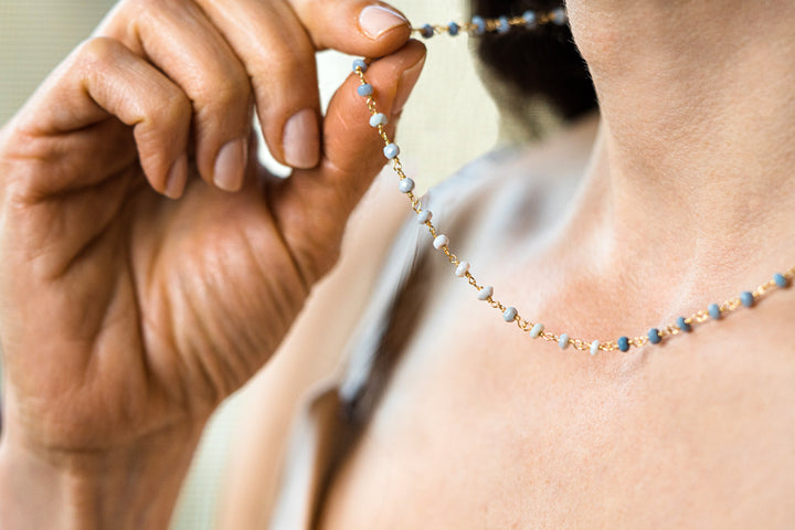 Dainty Blue Opal Beaded Choker Necklace or Bracelet