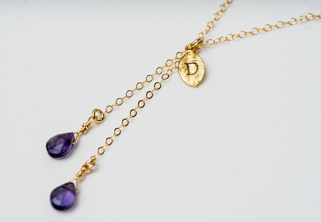 Dainty Personalized Febraury Amethyst Drop Necklace