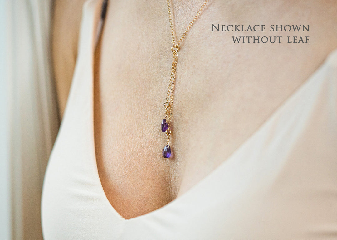 Dainty Personalized Febraury Amethyst Drop Necklace