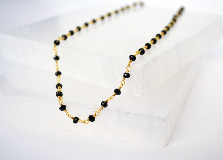 Dainty Black Onyx Beaded Choker Necklace or Bracelet