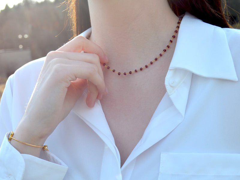Dainty Garnet Beaded Choker Necklace or Bracelet