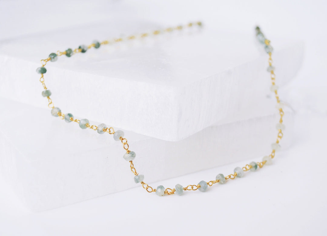 Moss Aquamarine Beaded Choker Necklace or Bracelet