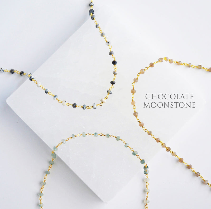 Dainty Chocolate Moonstone Beaded Choker Necklace or Bracelet