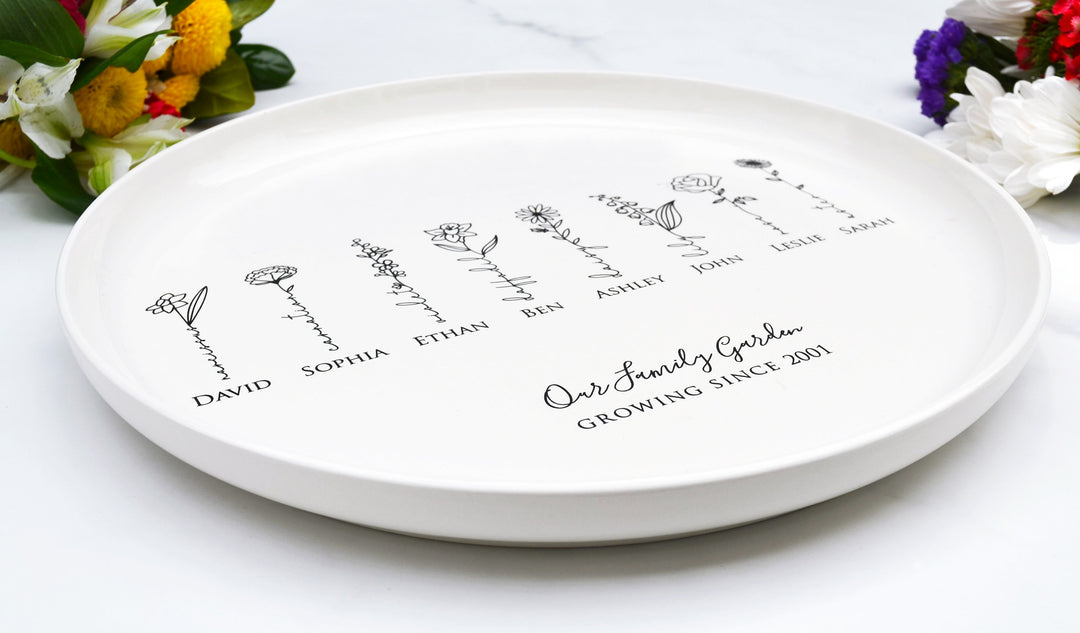 Garden of Love Flower Platter with Family Birth Flowers - Round